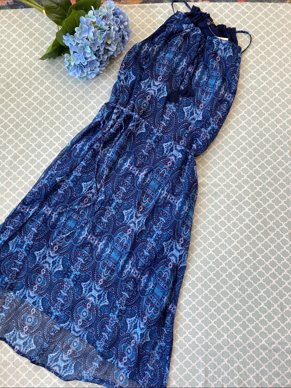 Lucky Brand Blue Print High Low Dress M NWT